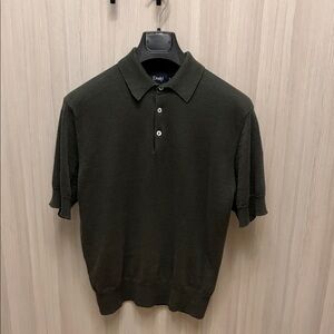Drake's - Olive Knitted Linen-Cotton Short-Sleeve Polo Shirt - Size M